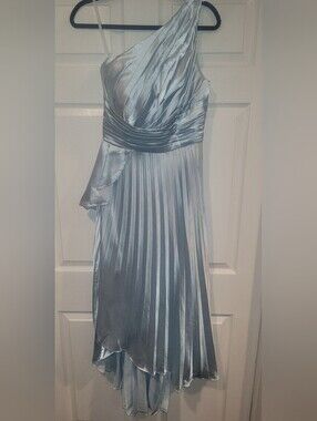 Light Blue Satin Pleated Evening Dress